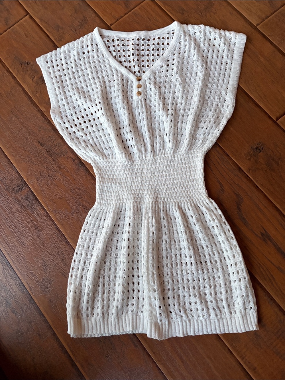 White Crochet Knit Top/Cover-Up - Size Small